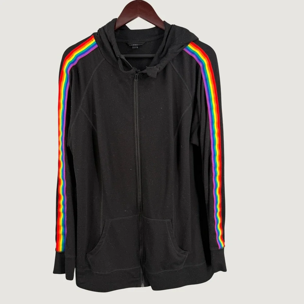 Torrid Size 3X Black Zip Hoodie Rainbow Stripe Sleeve Full Zip Plus Size Jacket